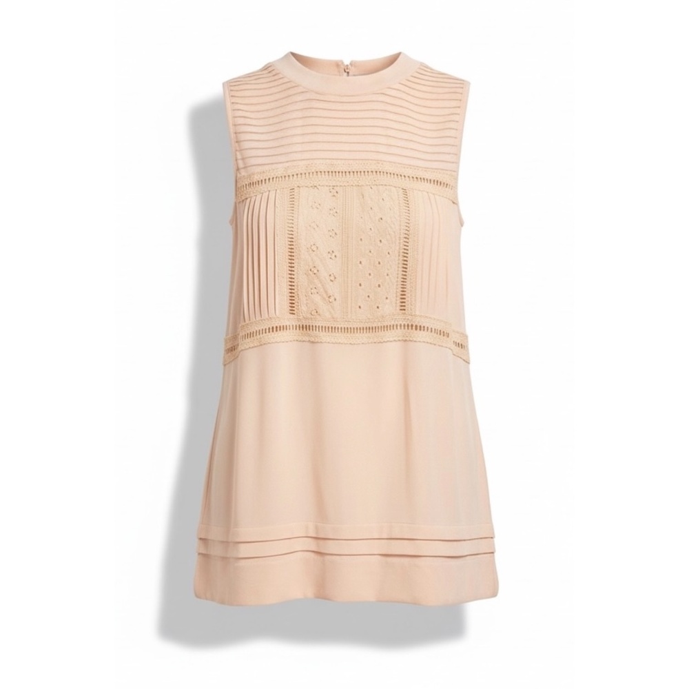 POL Peach Lace Trim Sleeveless Boho Top | Crew Neck  Relaxed Fit Blouse - Picture 7 of 7